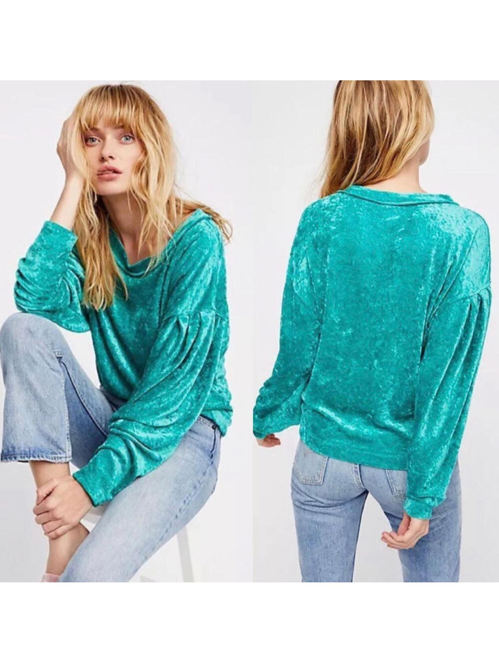 Free People We The Free Milan Green Crushed Velvet Top Small